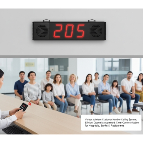 Verbex Wireless Customer Number Calling System with 3-Digit Display and Loud Speaker