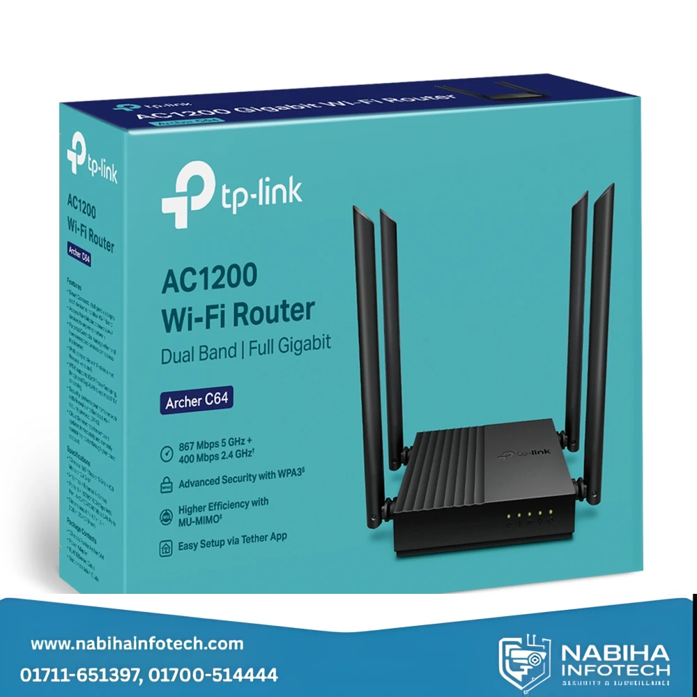 TP-Link Archer C64 AC1200 Dual-Band Gigabit WiFi Router Gigabit Affordable WiFi for Modern Homes